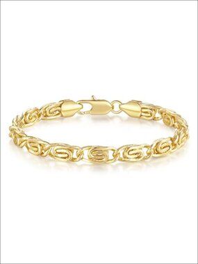 14K Gold Snake Bracelet with Double-Spiral Pattern Unisex Lobster Clasp